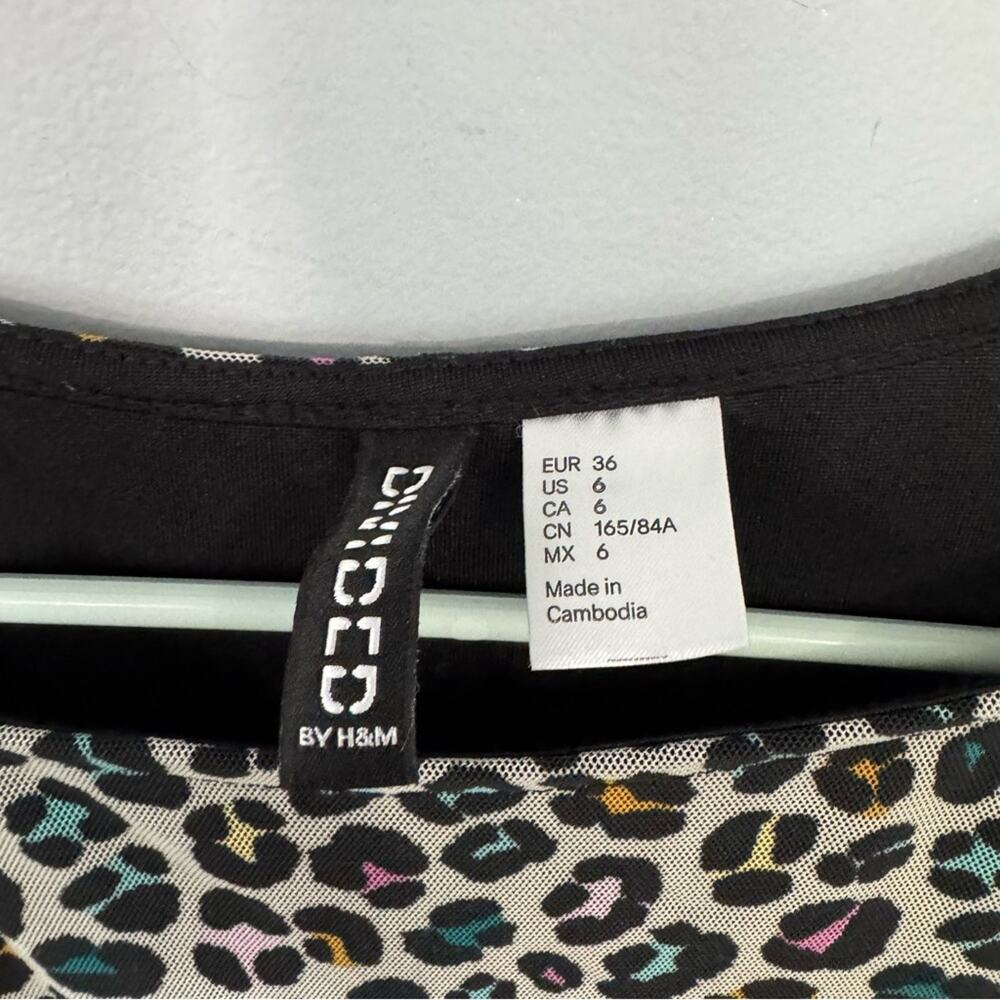 H&M Rainbow Leopard High Low Hi Lo Sleeves Dress Women’s Size 6 Spandex Blend - Picture 5 of 7